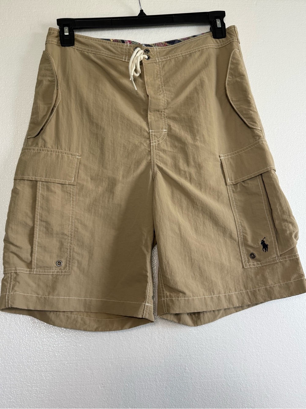 Polo Ralph Lauren Cargo Swim Trunks Khaki Nylon Board Shorts Sz 32 Y2K Gorpcore
